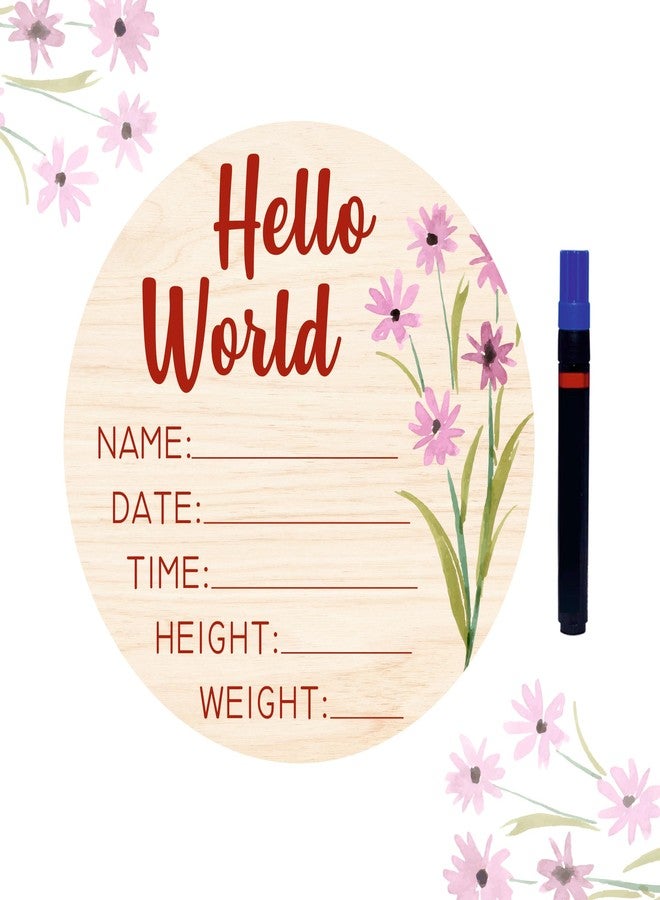 SVM CRAFT® Birth Announcement Sign 6 inch Printed “Hello Baby” Newborn Baby Announcement Sign with Black Marker Wooden Disc Baby Announcement for Hospital Pictures & Photo Prop…