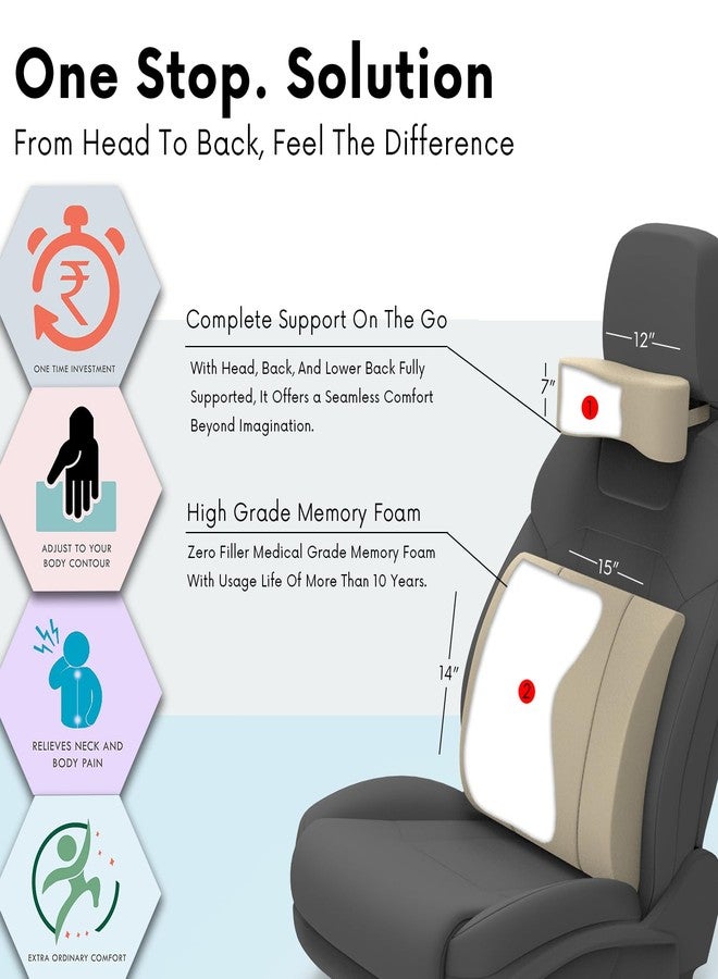 RIPOSEV Rider Lumber Orthopedic Full Lumbar Support for Chair & Car Seat Backrest Cushion for Back Pain Relief - Back Rest Support Back Support Pillow Memory Foam Cushion (Royal Beigh) - Image 4