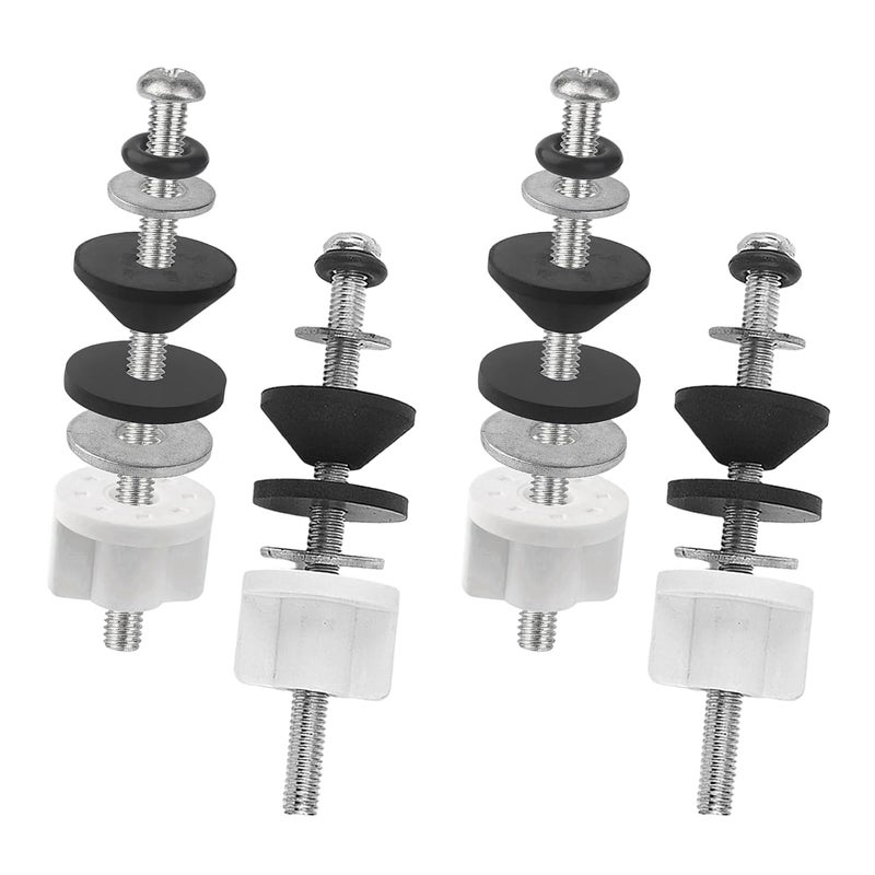 QDOCURO Universal 4 Pcs Toilet Seat Hinge Bolts Kit, Waterproof Stainless, Heavy Duty Toilet Bolts and Rubber Washers Gaskets with Extra Long Nut White Plastic Down Lock Screw for Fastening - Image 1