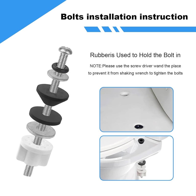 QDOCURO Universal 4 Pcs Toilet Seat Hinge Bolts Kit, Waterproof Stainless, Heavy Duty Toilet Bolts and Rubber Washers Gaskets with Extra Long Nut White Plastic Down Lock Screw for Fastening - Image 3