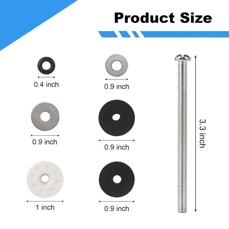 QDOCURO Universal 4 Pcs Toilet Seat Hinge Bolts Kit, Waterproof Stainless, Heavy Duty Toilet Bolts and Rubber Washers Gaskets with Extra Long Nut White Plastic Down Lock Screw for Fastening - Image 2