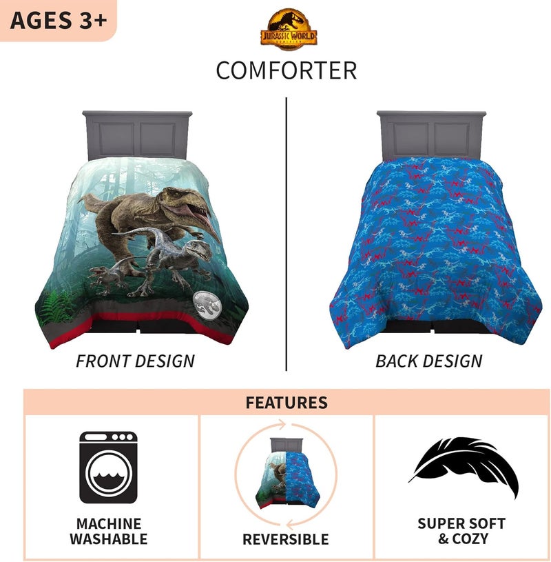 Franco Kids Bedding Super Soft Microfiber Reversible Comforter, Twin/Full, Jurassic World Dominion - Image 3