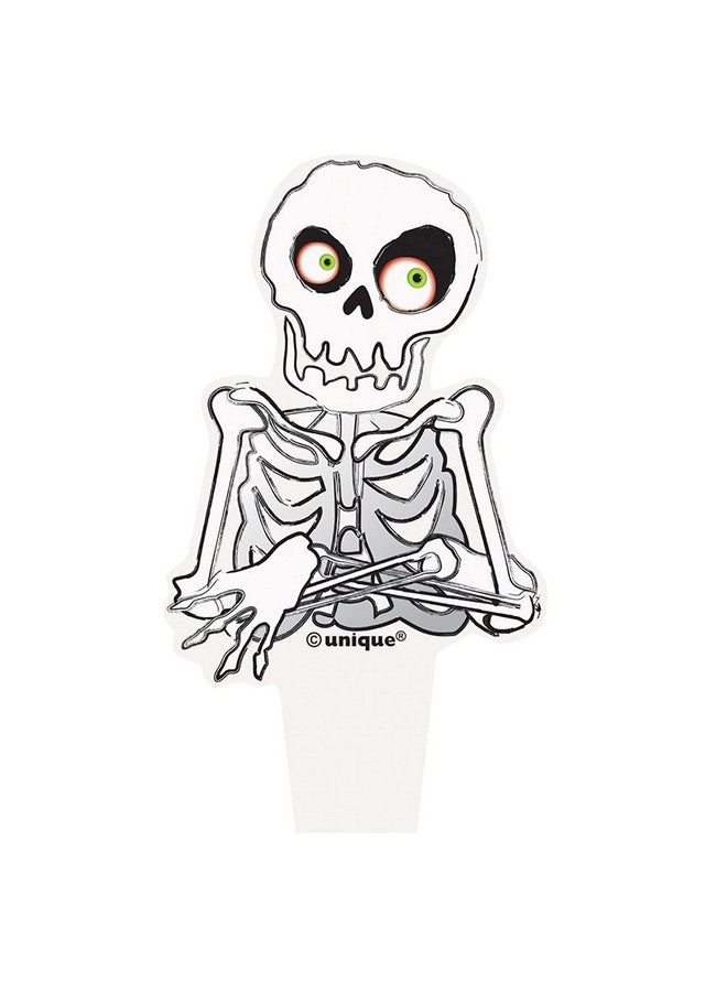 Unique 3.5" Skeleton Plastic Cupcake Toppers 12 Pcs White - Image 1