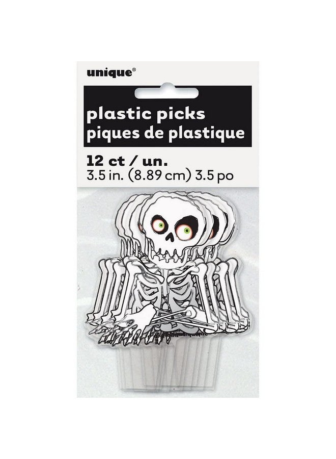 Unique 3.5" Skeleton Plastic Cupcake Toppers 12 Pcs White - Image 3