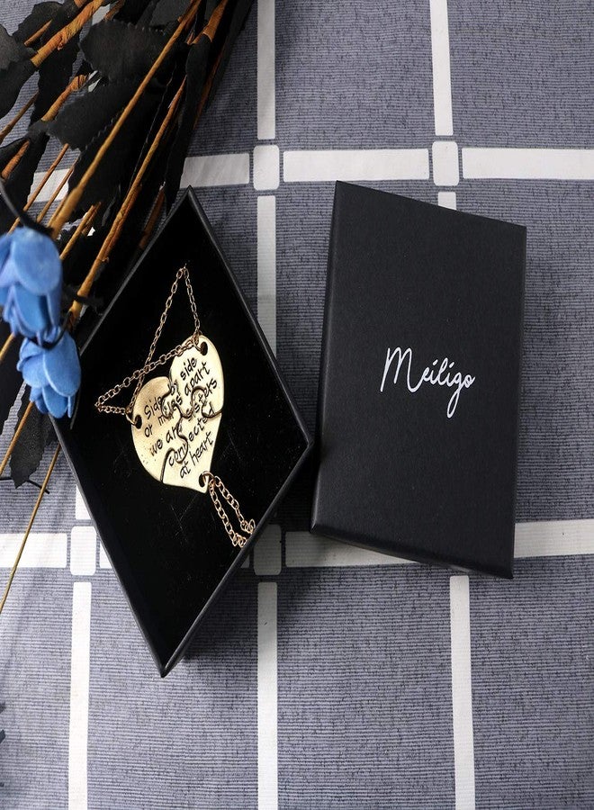 Meiligo® Retro 3 Pcs Best Friends Forever Gift Side by Side Or Miles Apart Letter Puzzle Dog Tag Necklace Heart Matching Engraved Letter Jewelry (Gold) - Image 4
