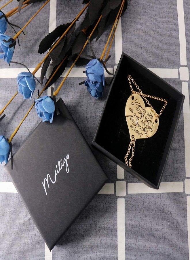 Meiligo® Retro 3 Pcs Best Friends Forever Gift Side by Side Or Miles Apart Letter Puzzle Dog Tag Necklace Heart Matching Engraved Letter Jewelry (Gold) - Image 3