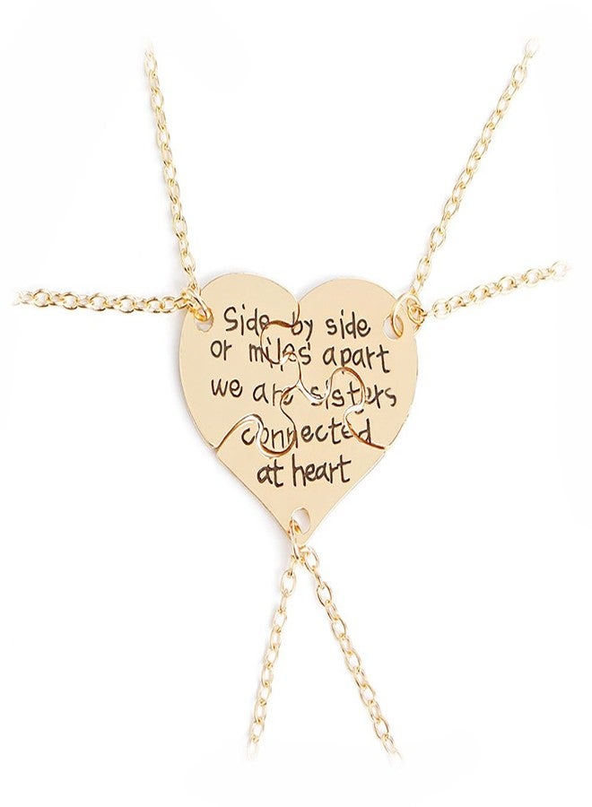 Meiligo® Retro 3 Pcs Best Friends Forever Gift Side by Side Or Miles Apart Letter Puzzle Dog Tag Necklace Heart Matching Engraved Letter Jewelry (Gold) - Image 1