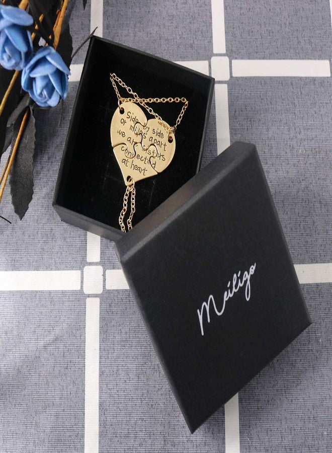 Meiligo® Retro 3 Pcs Best Friends Forever Gift Side by Side Or Miles Apart Letter Puzzle Dog Tag Necklace Heart Matching Engraved Letter Jewelry (Gold) - Image 5