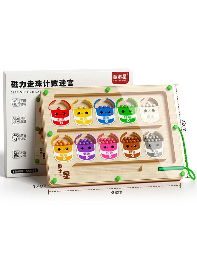 فن كوخ لوحة متاهة مغناطيسية للألوان والأرقام | ألعاب مونتيسوري للأطفال بعمر 3 سنوات مع خرز مغناطيسي، ألعاب خشبية لتنمية المهارات الحركية الدقيقة للأطفال الصغار من عمر 3 سنوات و4 سنوات و5 سنوات، ألعاب تعليمية مغناطيسية للأطفال من عمر 3 سنوات فما فوق (كبيرة) - Image 1