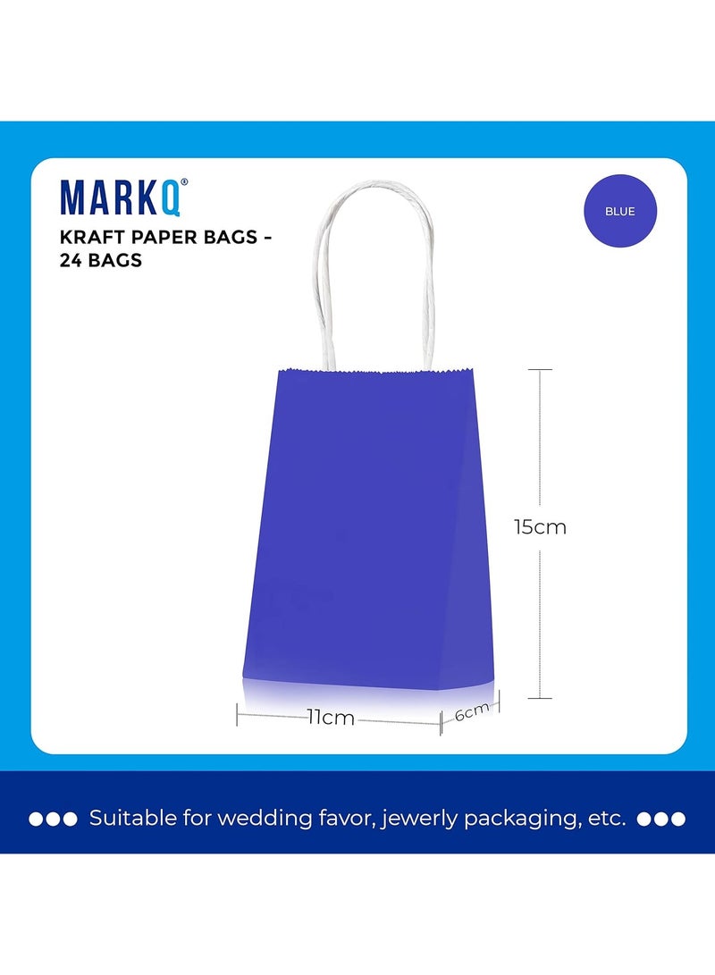 مارك 24 كيس أكياس ورقية زرقاء بمقابض | أكياس هدايا صغيرة من كرافت مقاس 15 × 11 × 6 سم لحفلات أعياد الميلاد وحفلات الزفاف والبضائع والأشياء الجيدة وحفلات استقبال المولود الجديد - Image 3