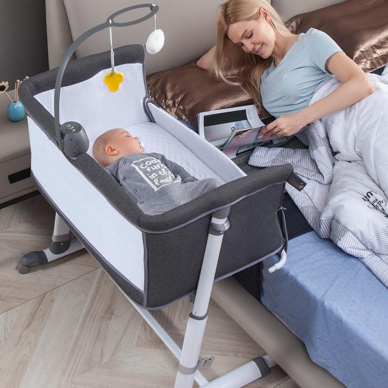 RONBEi RONBEI BassinetBassinet for BabyBedside CribBaby Bassinets Bedside Sleeper for Newborn Infant Builtin Wheels Dark Grey