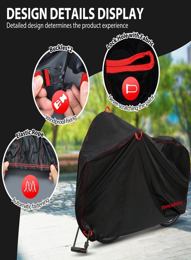 Topcrown Bike Cover Waterproof Outdoor Storage for 2 Bikes, Bicycle Cover Rain Sun UV Dust Wind Proof with Storage Bag for Mountain Road Bike/Ebike (420D Black+Red, XXL Size for 2 bikes) - Image 5