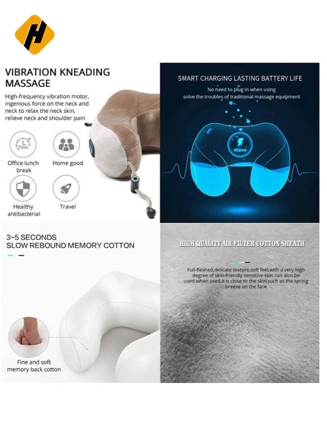 HuHa Electric Travel Neck Massage Pillow, U Shaped Memory Foam Kneading Vibration Neck Head Support Pillow, Relief Cervical Pain, For Airplane, Train - Image 2