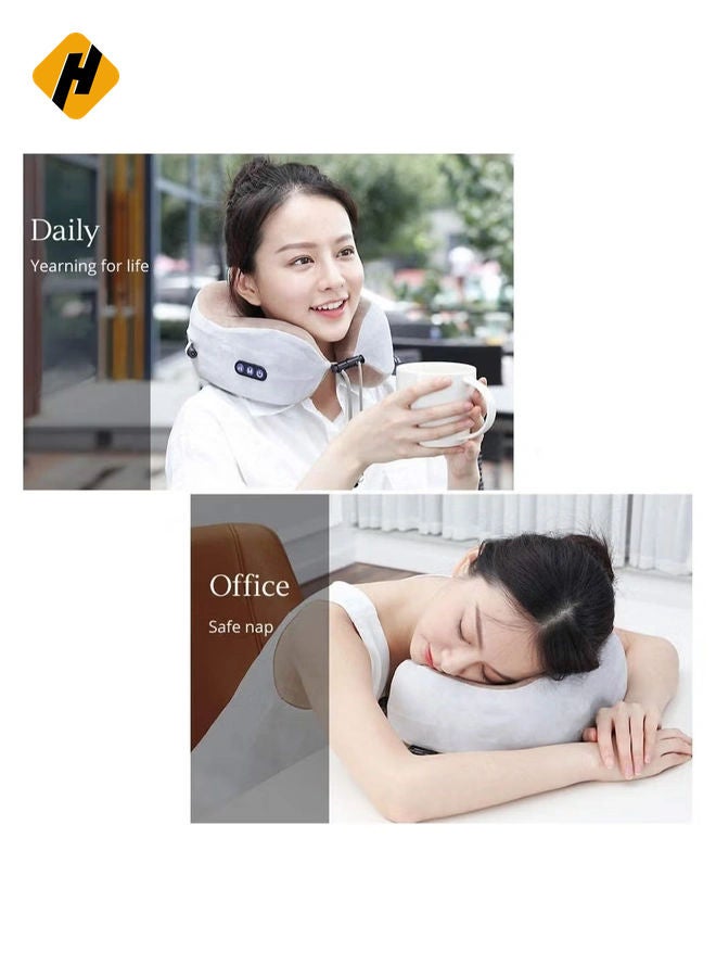 HuHa Electric Travel Neck Massage Pillow, U Shaped Memory Foam Kneading Vibration Neck Head Support Pillow, Relief Cervical Pain, For Airplane, Train - Image 5