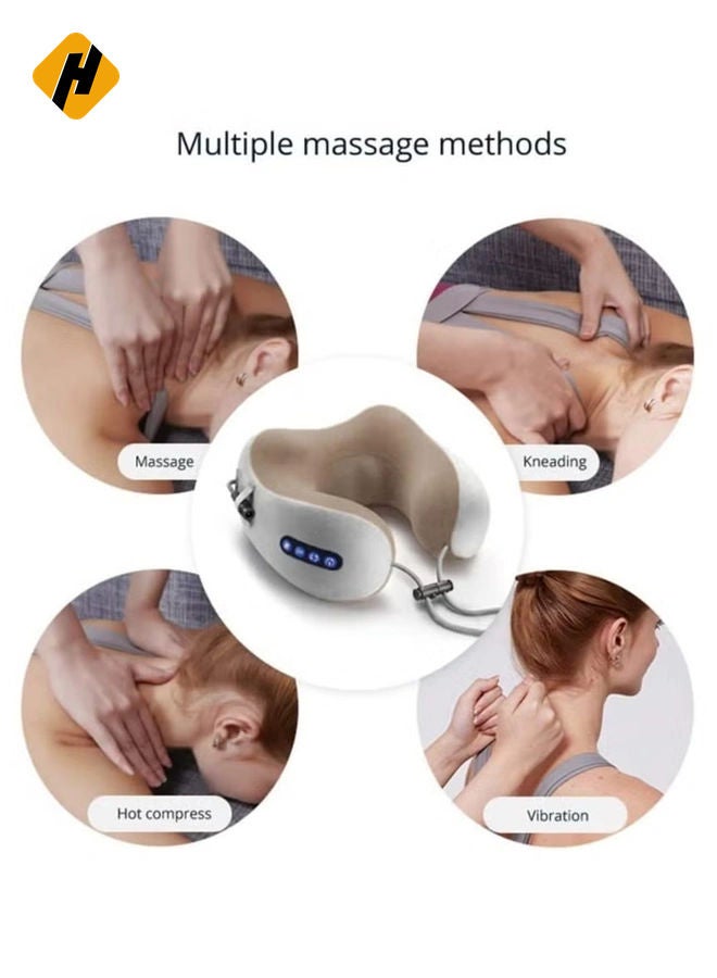 HuHa Electric Travel Neck Massage Pillow, U Shaped Memory Foam Kneading Vibration Neck Head Support Pillow, Relief Cervical Pain, For Airplane, Train - Image 4