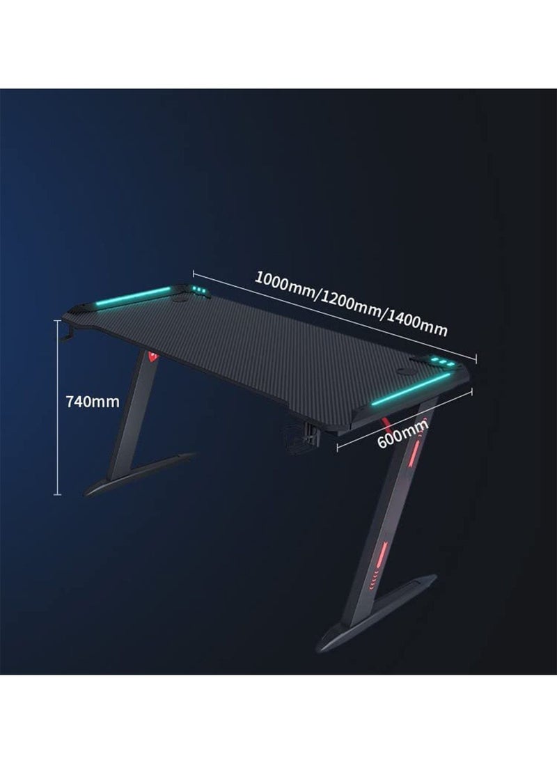 GT-Wheel - Ergonomic Gaming Desk with RGB LED Lights Computer Gamer Table with Carbon Fiber Desktop and Cup Holder & Headphone Hook - Image 1