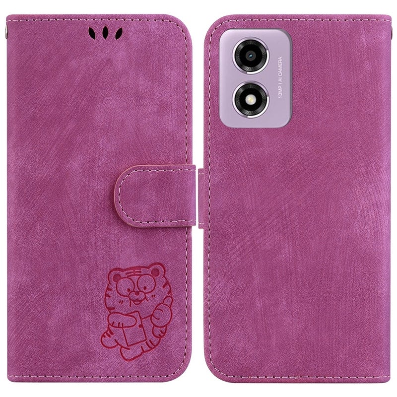 HuHa Protective Cover For Motorola Moto G04s / Moto E14 Little Tiger Embossed Leather Phone Case(Rose Red) - Image 1