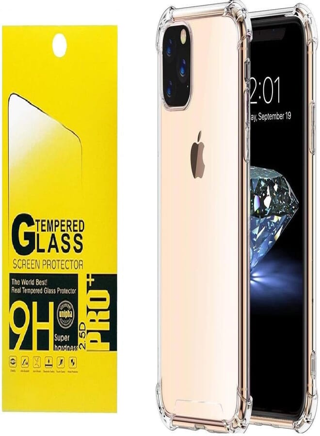 9H Iphone 11 - anti-Burst KING KONG Case Clear Plus Glass Screen protector-Clear