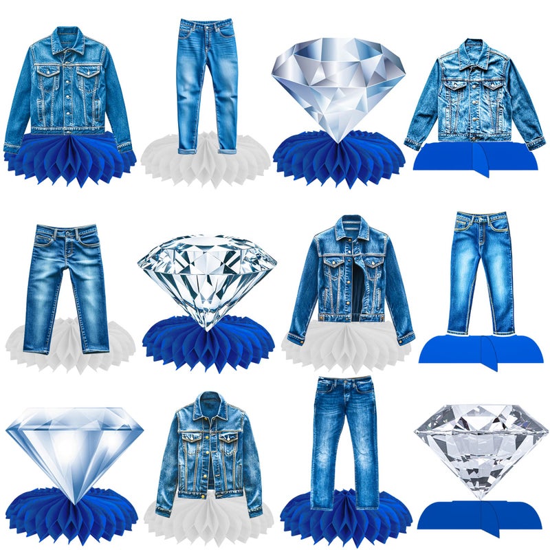 umoni 12Pcs Denim and Diamonds Party Honeycomb Centerpieces Denim and Diamonds Birthday Party Supplies Denim Themed Table Centerpieces Jeans Table Decorations for Bachelor Bridal Shower Party Decor - Image 1