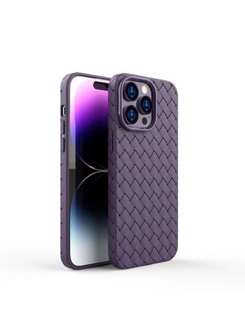 حافظة الهاتف المحمول ذات النمط المنسوج 15 مناسبة لهاتف Iphone16ProMax غلاف حماية 14 13 12 تبديد الحرارة 11 مضاد للسقوط اللون: أرجواني داكن نمط منسوج - الموديل المطبق: iPhone12