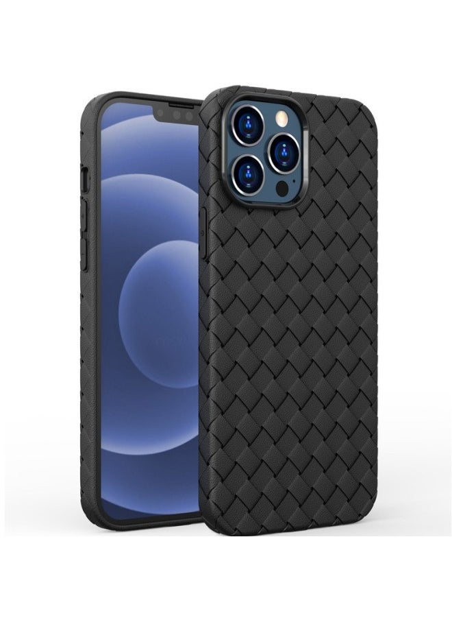 حافظة الهاتف المحمول ذات النمط المنسوج 15 مناسبة لهاتف Iphone16ProMax غلاف حماية 14 13 12 تبديد الحرارة 11 مضاد للسقوط اللون: أرجواني داكن نمط منسوج - الموديل المطبق: iPhone12