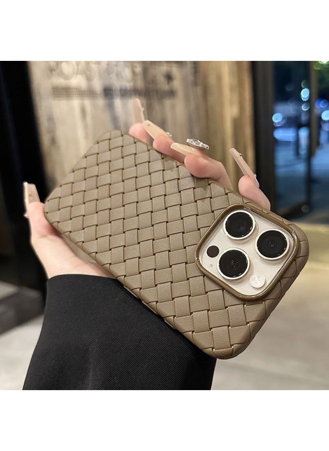 حافظة الهاتف المحمول ذات النمط المنسوج 15 مناسبة لهاتف Iphone16ProMax غلاف حماية 14 13 12 تبديد الحرارة 11 مضاد للسقوط اللون: أرجواني داكن نمط منسوج - الموديل المطبق: iPhone12