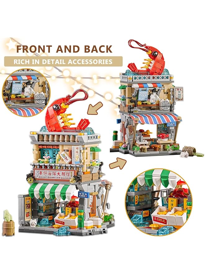 Excefore Building Blocks House Toy China Street View Seafood Shop Architecture Mini Building Toys Model Gift For 6 12 Years Old Kid Girls And Boys - Image 5