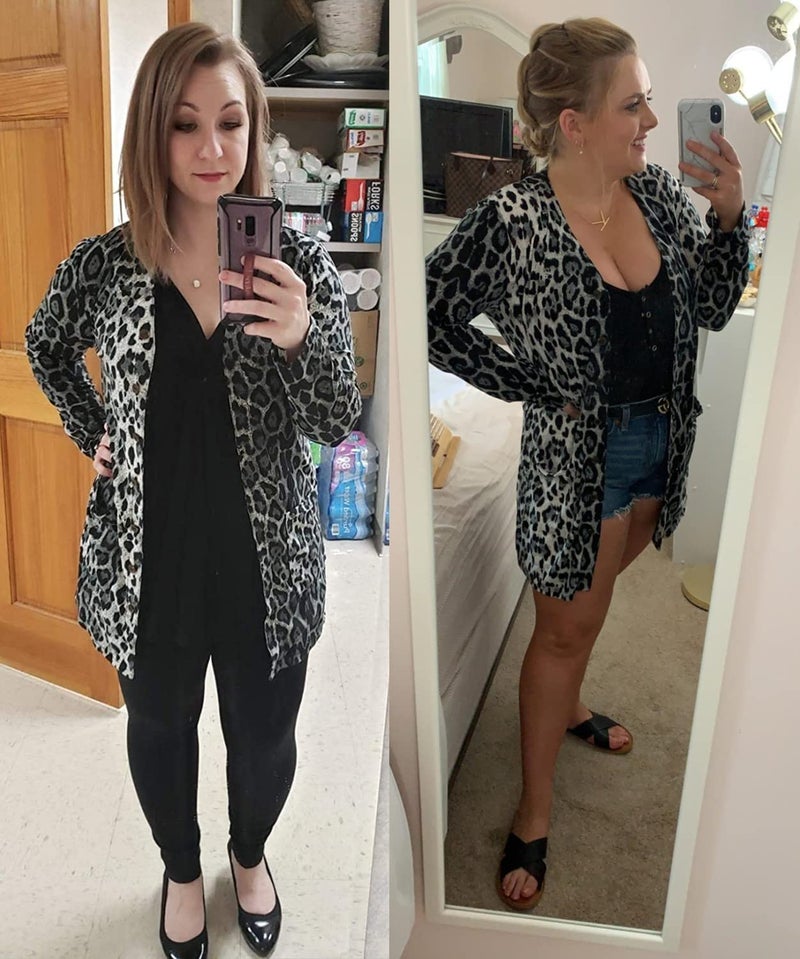 QegarTop Lightweight Cardigans Shirt for Women Sexy Long Sleeve Leopard Print Casual Cardigan Tops with Pockets White - Image 2