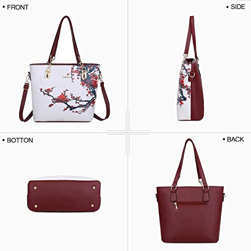 2E-youth Designer Purses And Handbags For Women Satchel Shoulder Bag Tote Bag For Work Clutch Purses (white&red) - Image 4