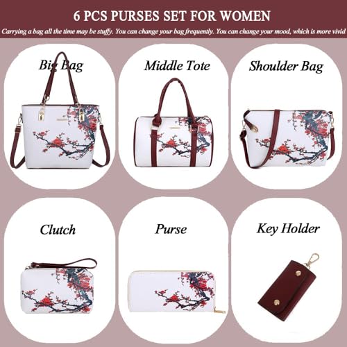 2E-youth Designer Purses And Handbags For Women Satchel Shoulder Bag Tote Bag For Work Clutch Purses (white&red) - Image 2