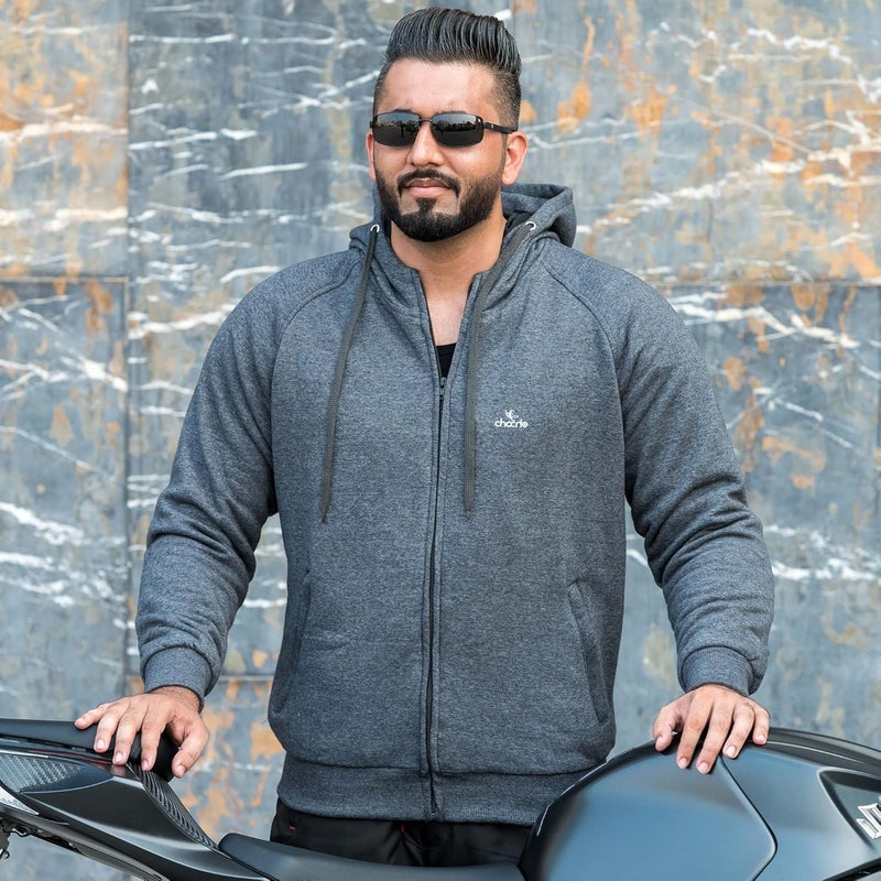 ChoCho Track Motorcycle Hoodie CE Armored Motorbike Fleece Zip Up Jacket - Gray - Image 5