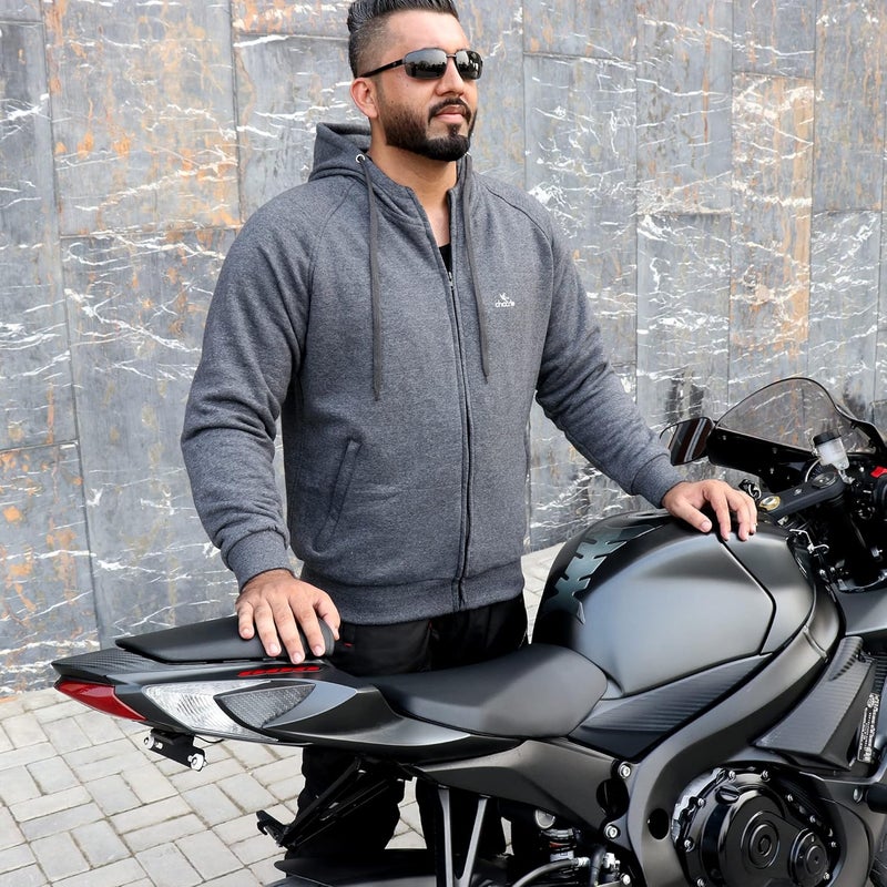 ChoCho Track Motorcycle Hoodie CE Armored Motorbike Fleece Zip Up Jacket - Gray - Image 4