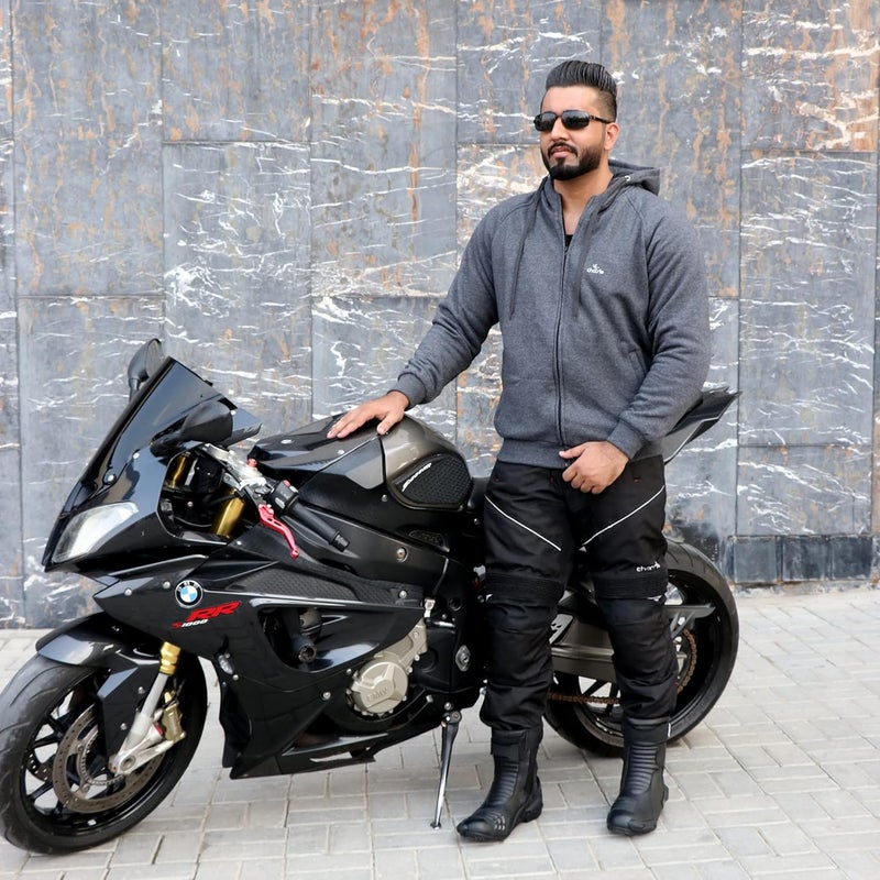 ChoCho Track Motorcycle Hoodie CE Armored Motorbike Fleece Zip Up Jacket - Gray - Image 3