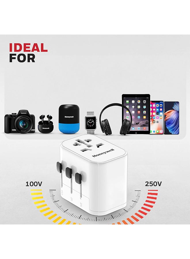 هوني ويل محول السفر العالمي العالمي مع منافذ 2xUSB، منفذ 1xTypeC PD30W، شاحن حائط عالمي 4 في 1 للاتحاد الأوروبي والولايات المتحدة والمملكة المتحدة والصين، مثالي لأجهزة الكمبيوتر المحمول والهواتف المحمولة والكاميرات، ضمان الشركة المصنعة لمدة 3 سنوات - Image 4
