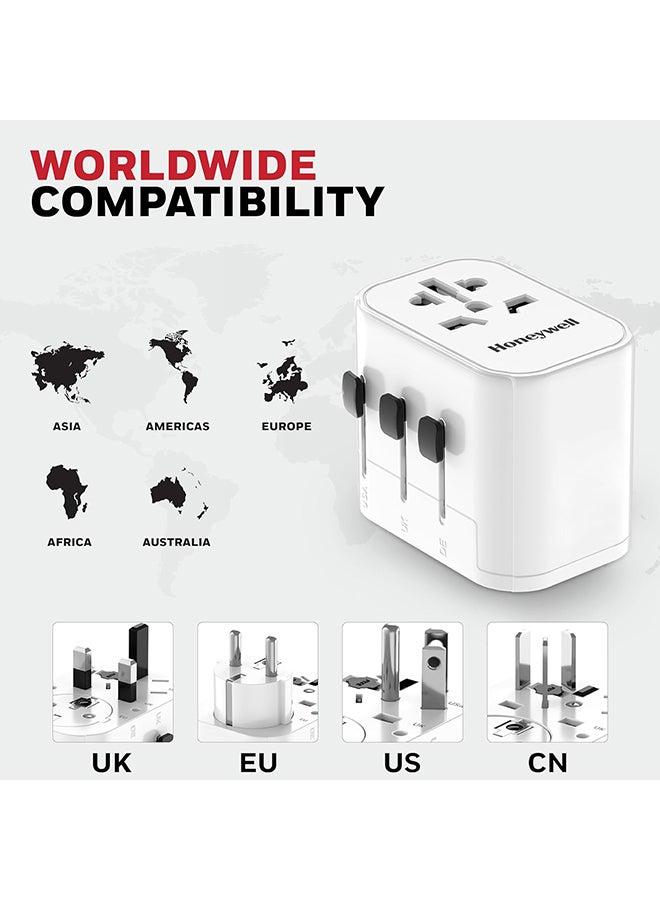 هوني ويل محول السفر العالمي العالمي مع منافذ 2xUSB، منفذ 1xTypeC PD30W، شاحن حائط عالمي 4 في 1 للاتحاد الأوروبي والولايات المتحدة والمملكة المتحدة والصين، مثالي لأجهزة الكمبيوتر المحمول والهواتف المحمولة والكاميرات، ضمان الشركة المصنعة لمدة 3 سنوات - Image 3