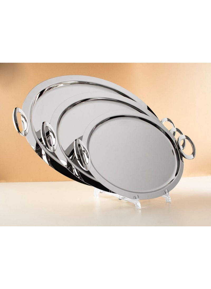 طقم تباسي تقديم ستيل 3 قطع فضي