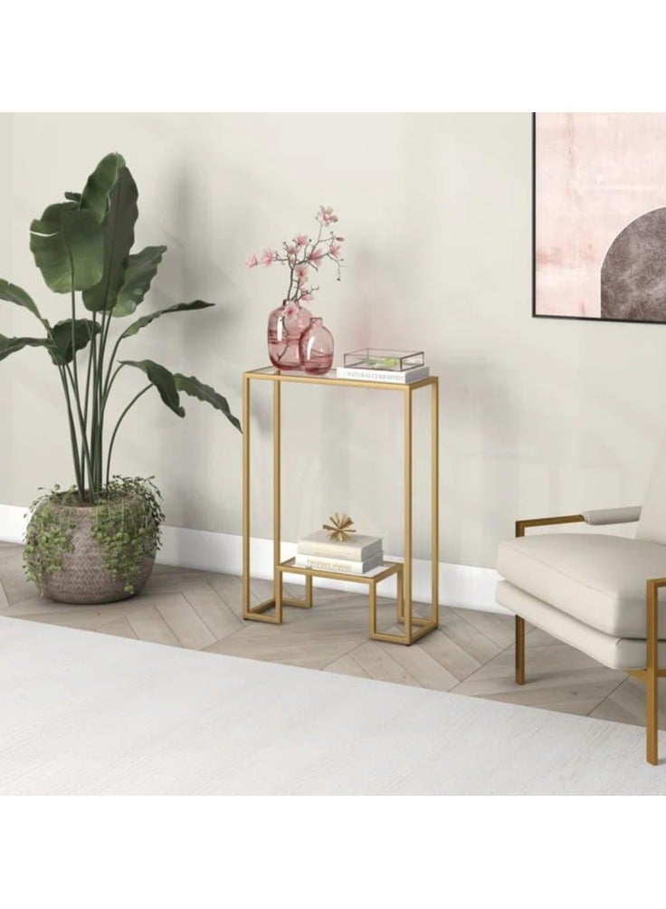 LINGWEI End Table Glass Multilayer Console Table Gold 55.9 x 74.9 x 20.3cm - Image 4