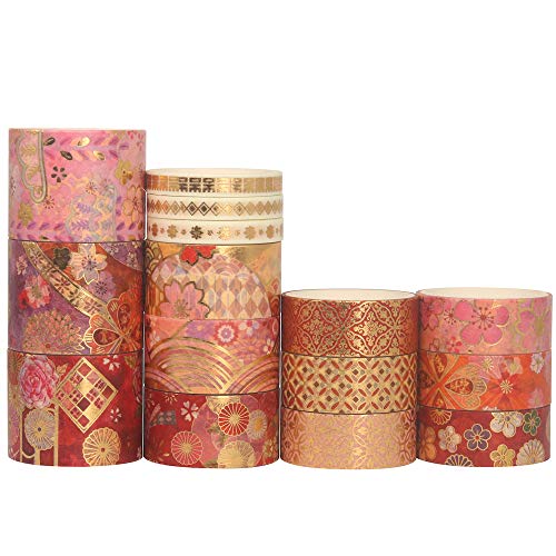 YUBBAEX Splendid Gold Washi Tape Set Embroidery Pattern Foil Decorative Tapes for Arts, DIY Crafts, Journal Supplies, Planners, Scrapbook, Gift Wrapping 15 Rolls (Fierce Flowers) - Image 2