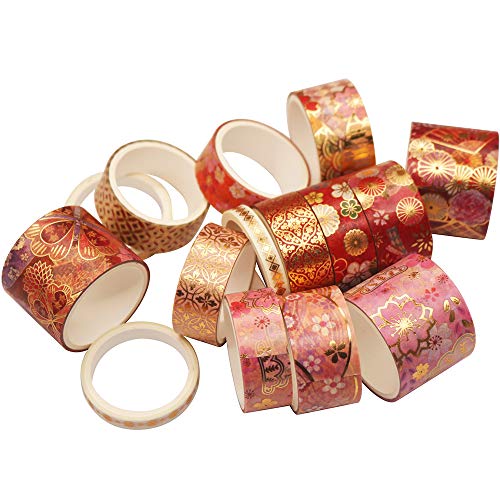 YUBBAEX Splendid Gold Washi Tape Set Embroidery Pattern Foil Decorative Tapes for Arts, DIY Crafts, Journal Supplies, Planners, Scrapbook, Gift Wrapping 15 Rolls (Fierce Flowers) - Image 3