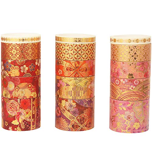 YUBBAEX Splendid Gold Washi Tape Set Embroidery Pattern Foil Decorative Tapes for Arts, DIY Crafts, Journal Supplies, Planners, Scrapbook, Gift Wrapping 15 Rolls (Fierce Flowers) - Image 4