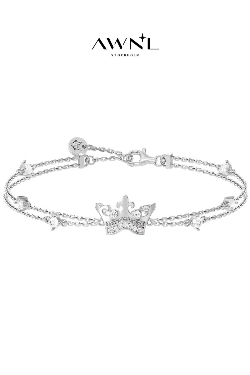 أونال سوار فضة إسترليني للسيدات مع قلادة تاج - مطلي بذهب أبيض عيار 18 قيراطًا هدية للزوجة أو الحبيبة - Image 1