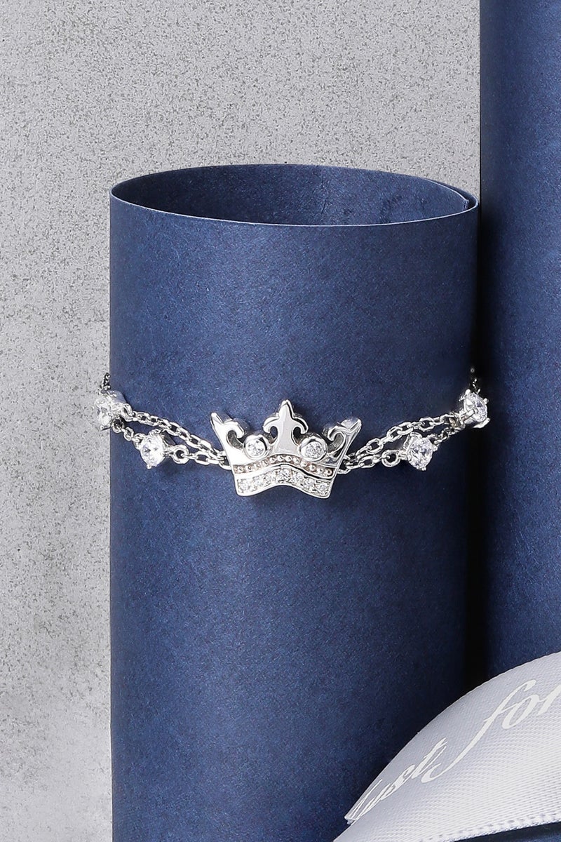 أونال سوار فضة إسترليني للسيدات مع قلادة تاج - مطلي بذهب أبيض عيار 18 قيراطًا هدية للزوجة أو الحبيبة - Image 2