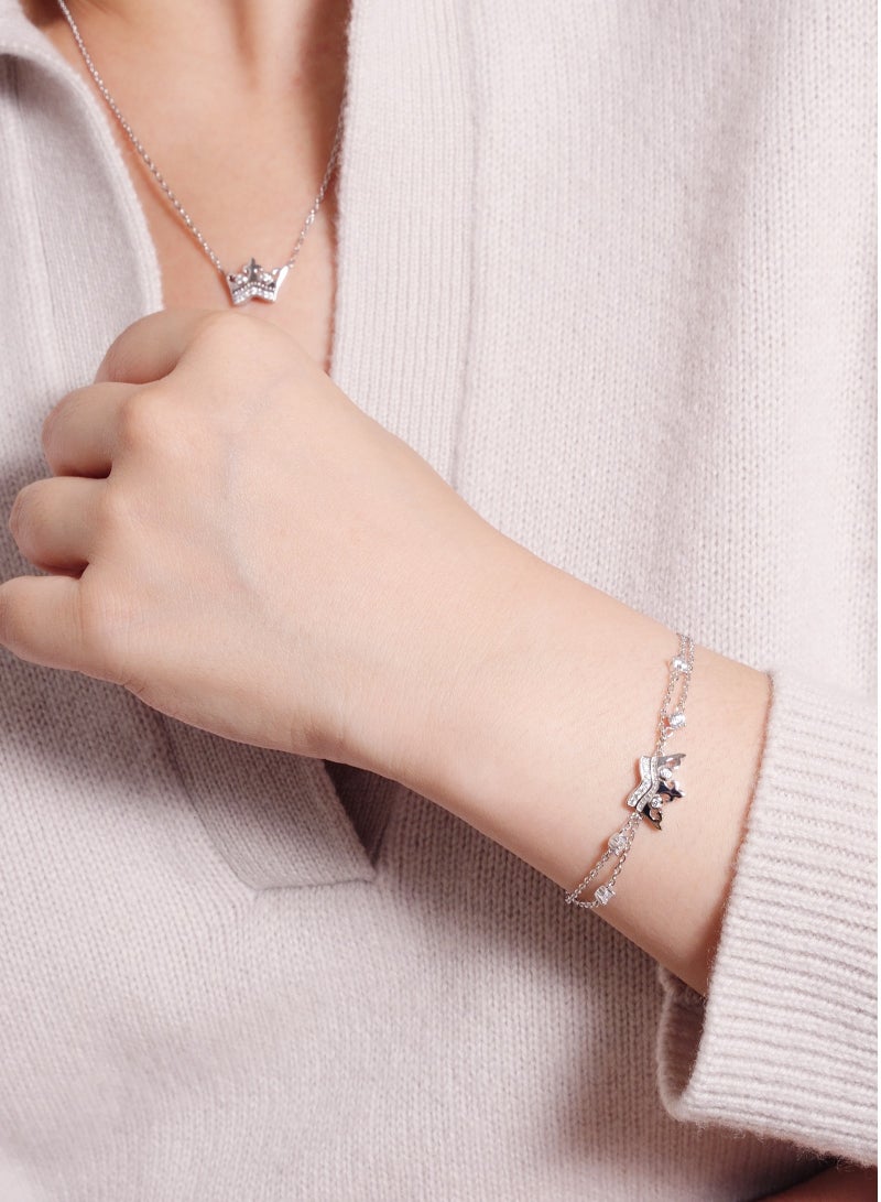 أونال سوار فضة إسترليني للسيدات مع قلادة تاج - مطلي بذهب أبيض عيار 18 قيراطًا هدية للزوجة أو الحبيبة - Image 3