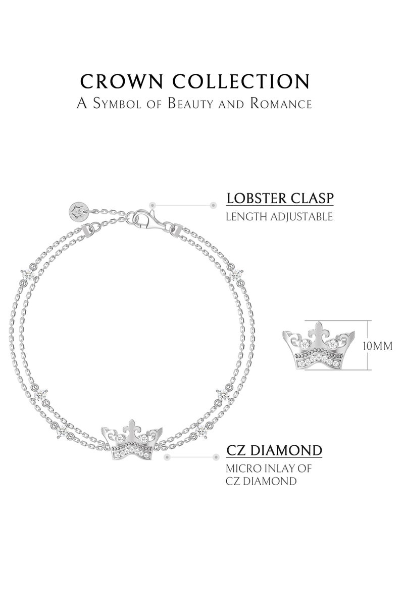 أونال سوار فضة إسترليني للسيدات مع قلادة تاج - مطلي بذهب أبيض عيار 18 قيراطًا هدية للزوجة أو الحبيبة - Image 5