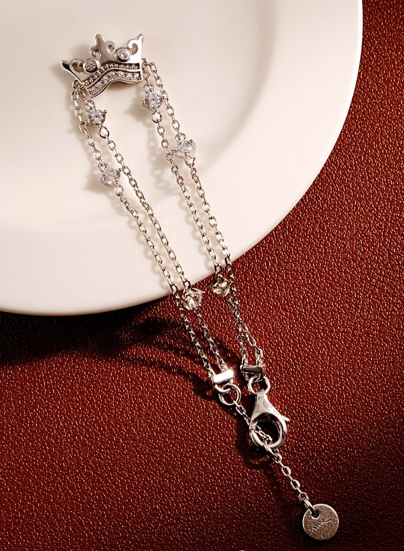 أونال سوار فضة إسترليني للسيدات مع قلادة تاج - مطلي بذهب أبيض عيار 18 قيراطًا هدية للزوجة أو الحبيبة - Image 4