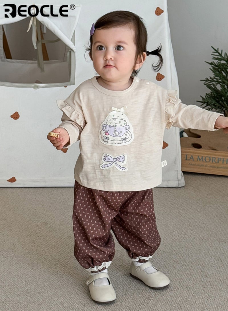 ريوكل تي شيرت مزين بقوس للبنات مصنوع من القطن الناعم ومريح لفصل الخريف مع تصميم أنيق للاستخدام اليومي - Image 4