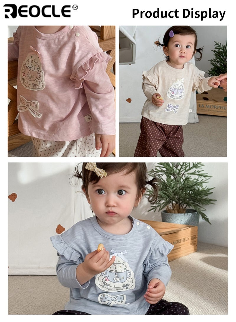ريوكل تي شيرت مزين بقوس للبنات مصنوع من القطن الناعم ومريح لفصل الخريف مع تصميم أنيق للاستخدام اليومي - Image 5