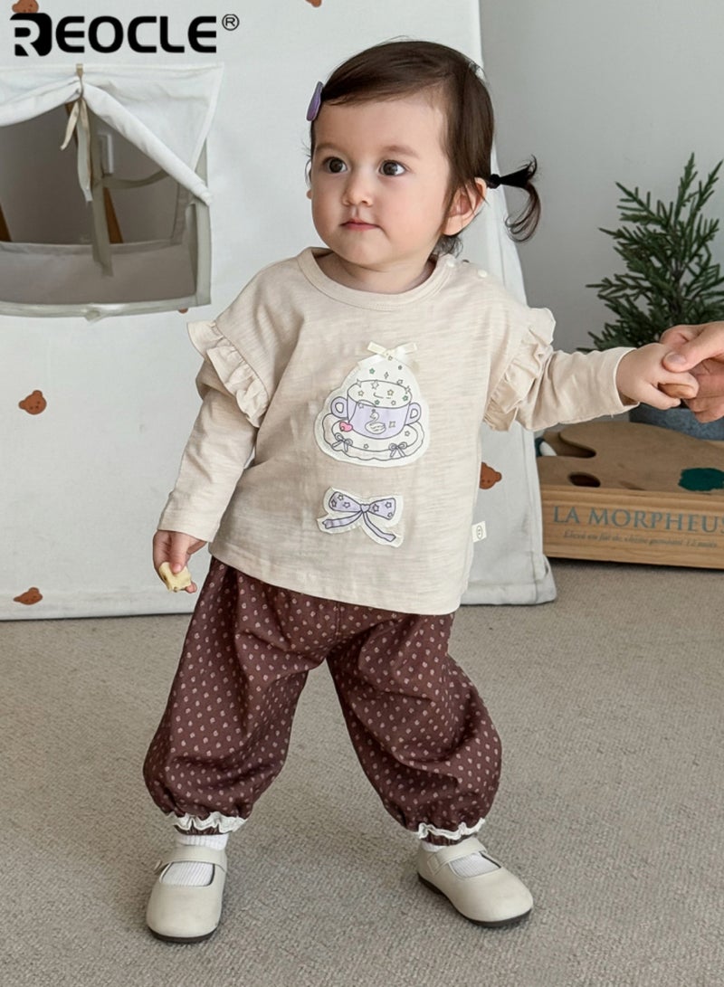 REOCLE Girl's Bow Decoration T-shirt with Soft Cotton and Autumn Comfort Fashion Top with Elegant Design for Casual Wear - Image 1