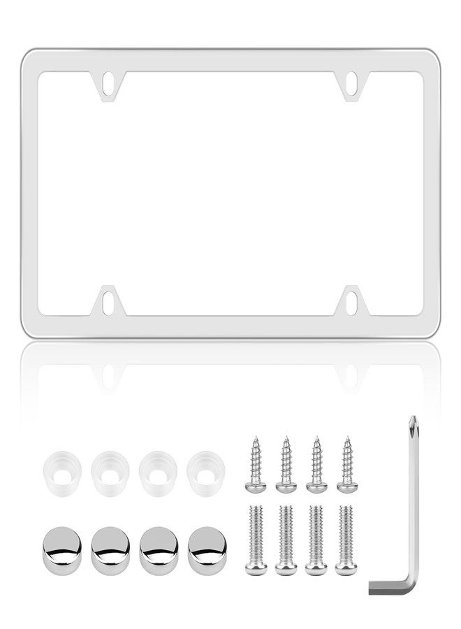 Abvsdu Chrome License Plate Frame Made of Zinc Alloy Metal, Universal Car Accessories,1 Pack License Plate Holder Never Rust and Unbreakable with Metal Screws& Chrome Caps and Screwdriver - Image 1