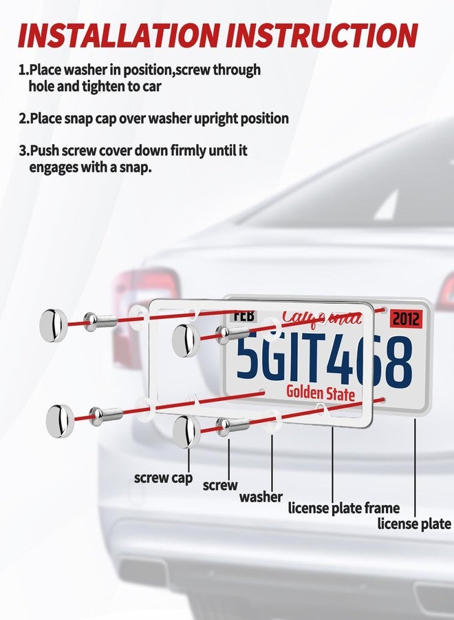 Abvsdu Chrome License Plate Frame Made of Zinc Alloy Metal, Universal Car Accessories,1 Pack License Plate Holder Never Rust and Unbreakable with Metal Screws& Chrome Caps and Screwdriver - Image 3